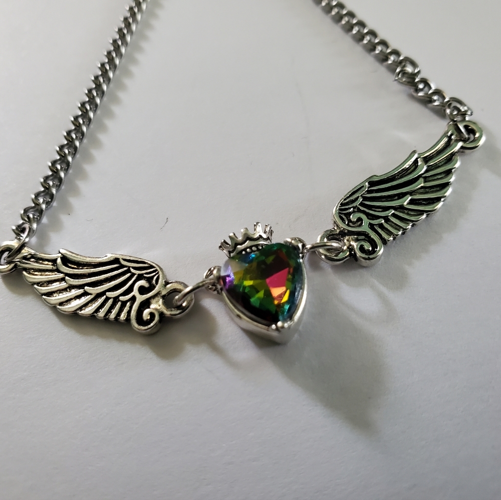 Mystic Topaz Wing and Crown Necklace - Picture 3 of 4